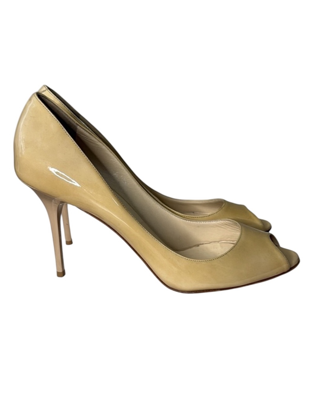Jimmy Choo Nude Patent Leather Peep Toe Pumps EU 40 Dust Bag